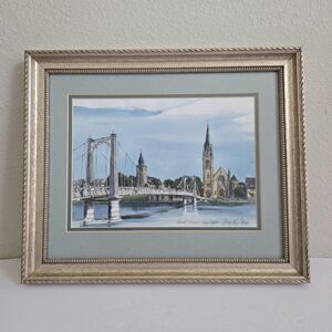 Dorothy Bruce Watercolor Framed Art Bank Street Bridge Inverness